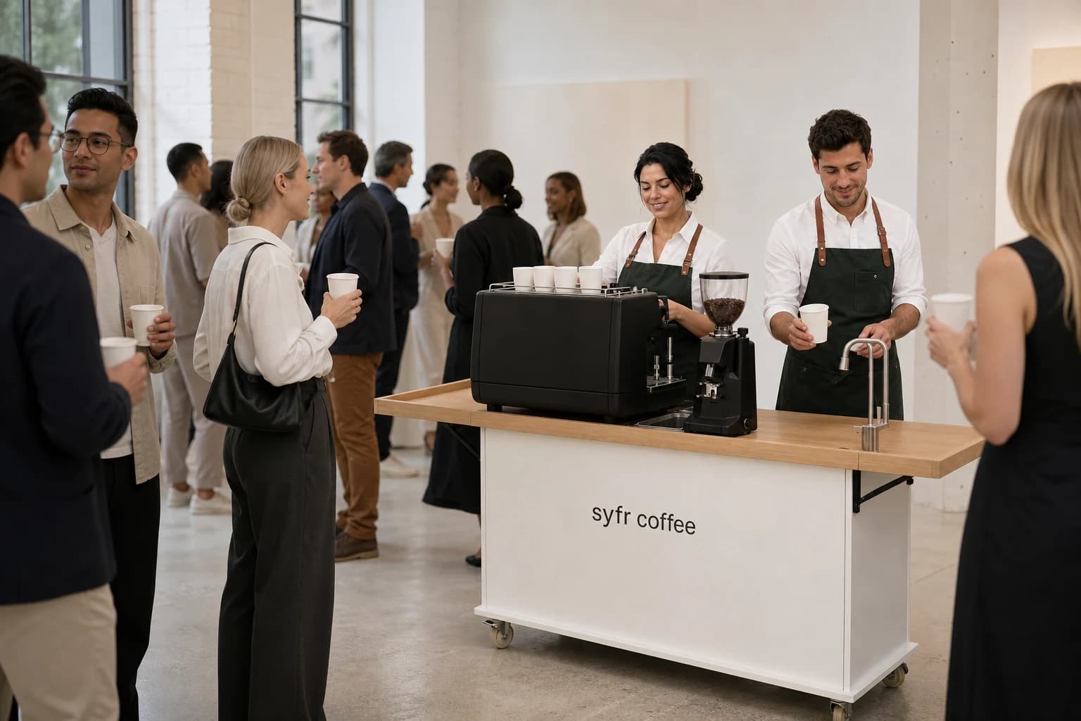 Syfr Coffee cart serving guests at a Toronto gallery event