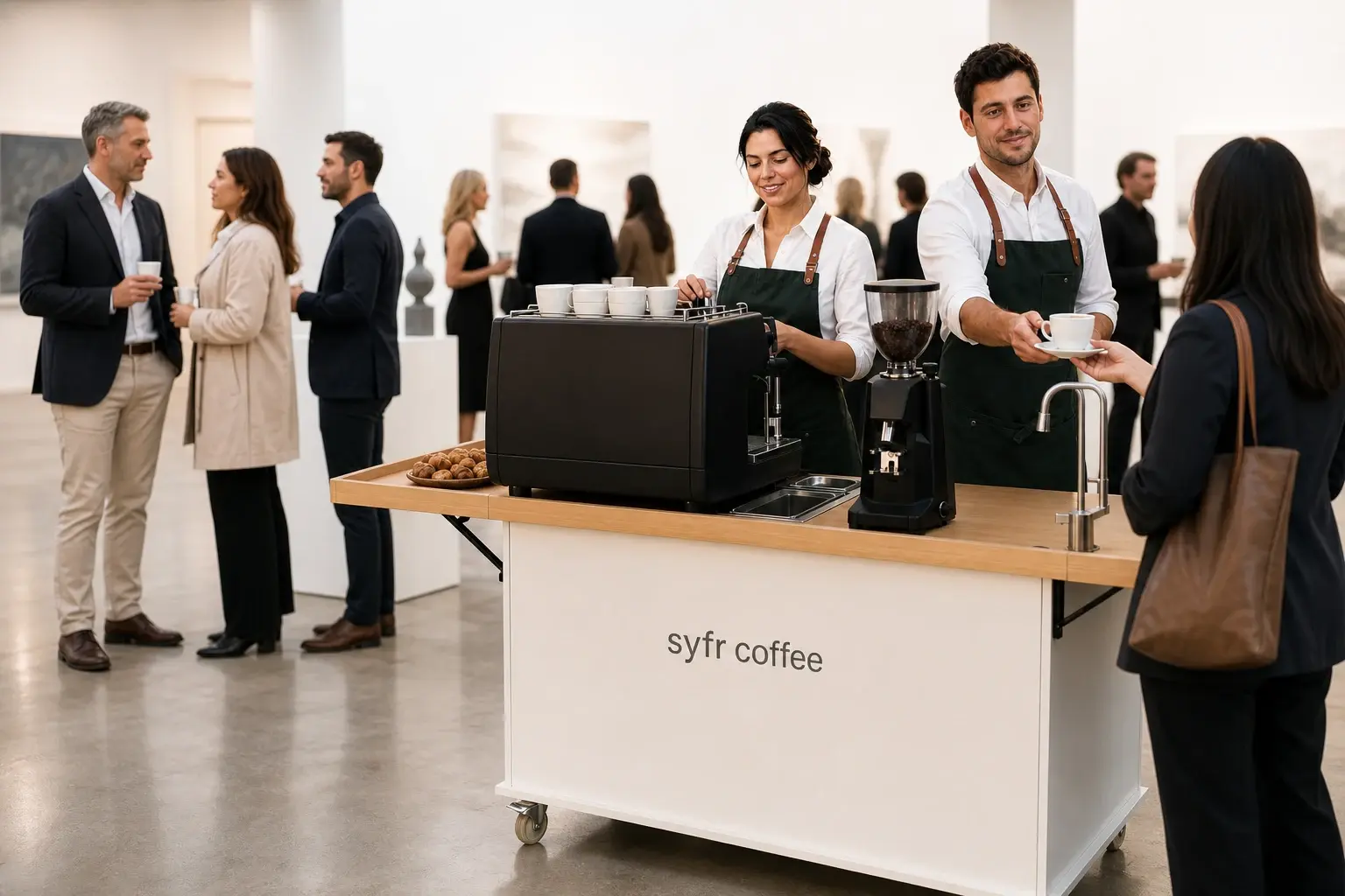 Syfr Coffee cart providing espresso catering at a Toronto gallery event