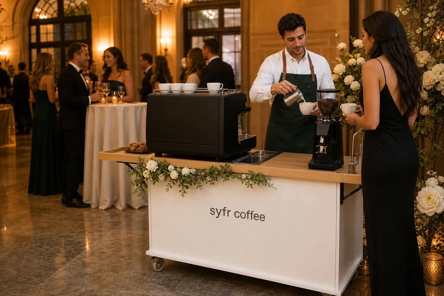 Syfr Coffee mobile espresso cart at an elegant Toronto wedding reception